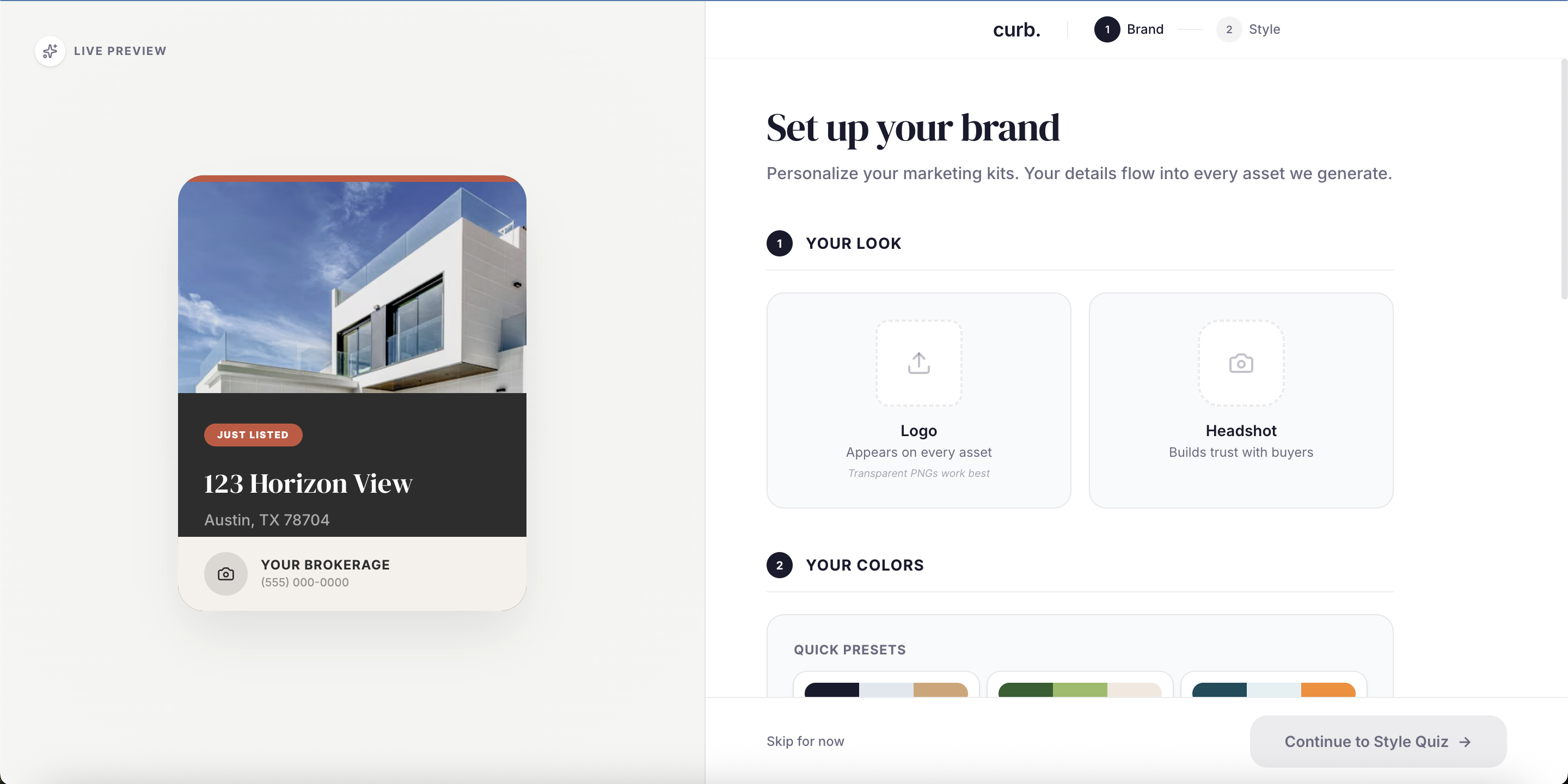 Brand setup — step 1